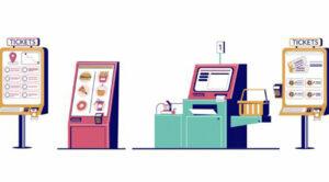 Illustration of multiple self-service kiosks