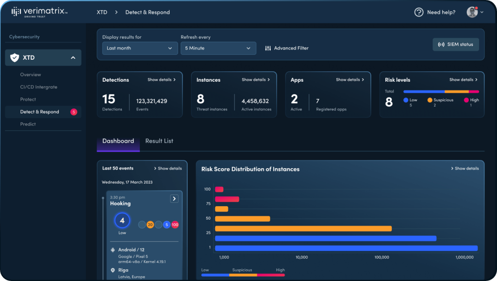 A screenshot showing how AI can be used on the Verimatrix XTD platform to predict cyber threats.